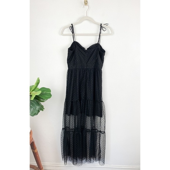 Lulu’s Romantic Sheer Black Polka Dot Mesh Tiered Midi Dress Sz S - Picture 3 of 9